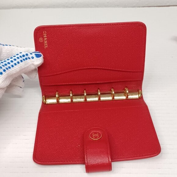 Chanel Caviar leather Ring Agenda Red Wallet Card 185-092025 - Picture 6 of 15
